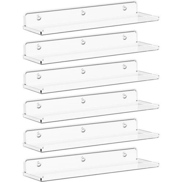 Lifewit Clear Acrylic Floating Wall Shelves 6 Pack Storage Bathroom Bedroom - Picture 1 of 7